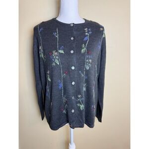 Vintage Studio Works Women's Medium Petite Gray Cardigan & Tank Set Embroidered